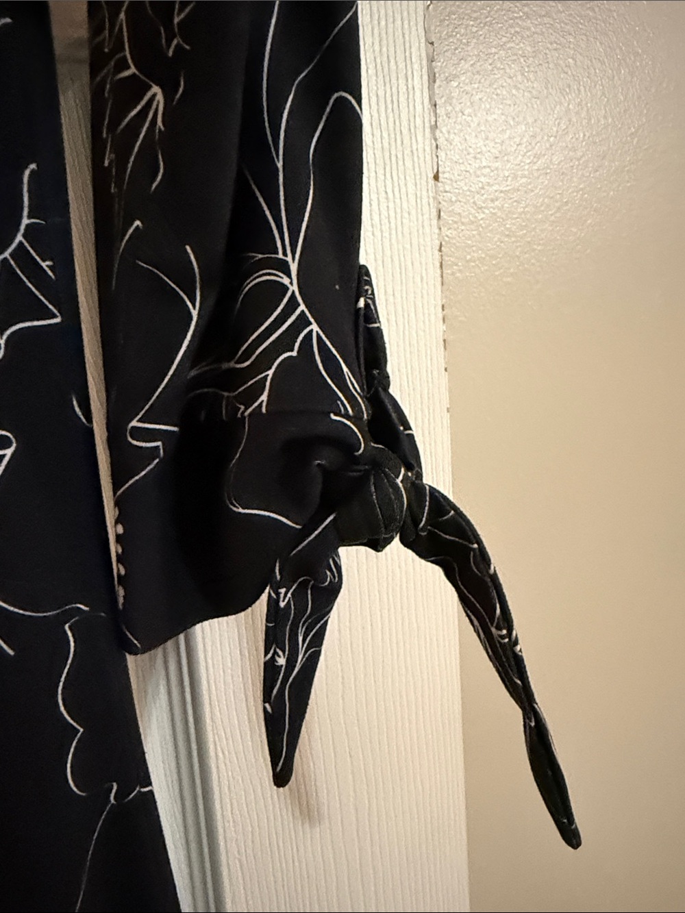 Black Floral Midi Dress with Tie-Sleeve Detail - Picture 3 of 5